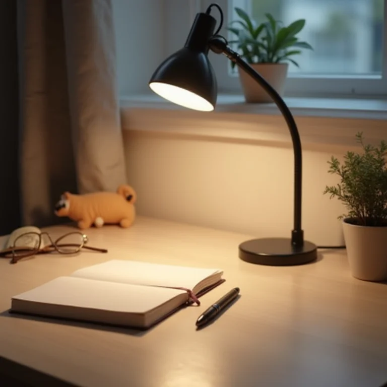 Iluminação adequada para escritório com luminária ergonômica e acessórios.