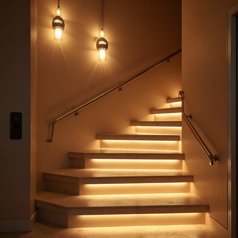 Iluminação criativa e moderna em escada de design.