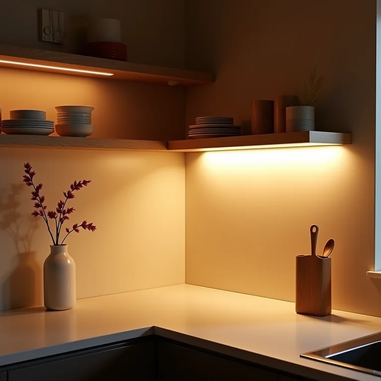 Iluminação estratégica em cozinha de canto