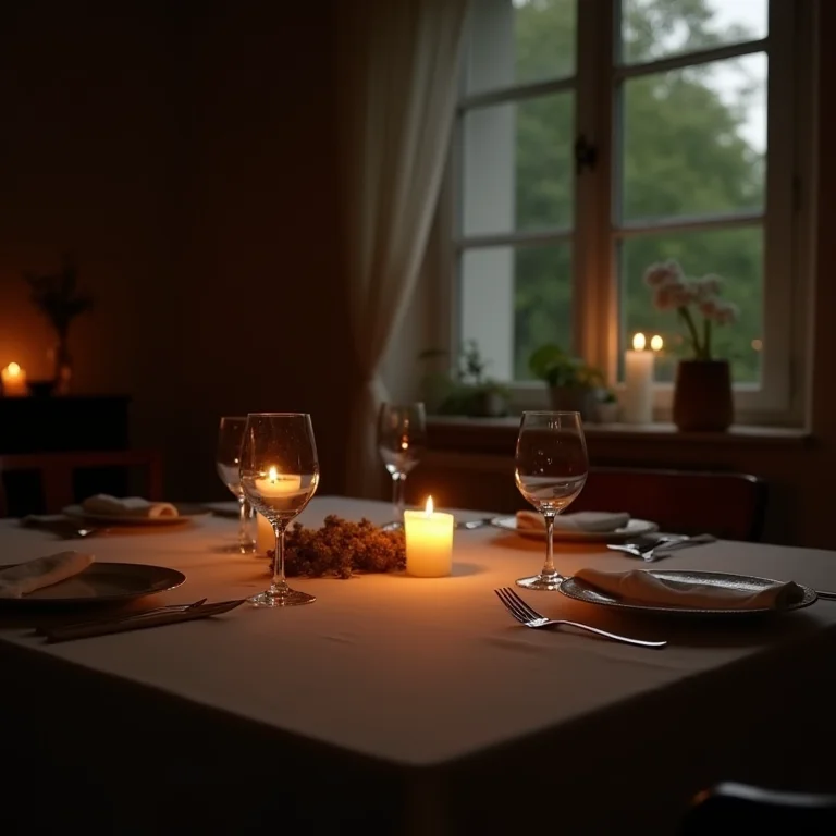 Iluminação inadequada em jantar romântico.