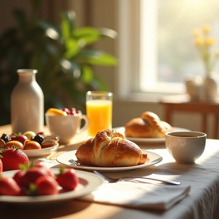 Iluminação natural suave em mesa de brunch
