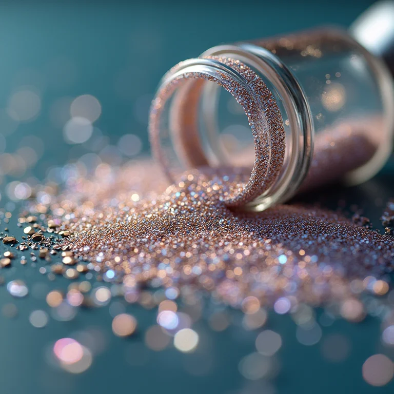 Imagem macro de glitter biodegradável.