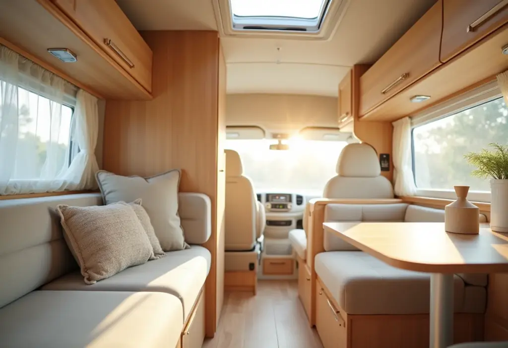 Motorhome decorado: 5 ideias geniais para otimizar o espaço Interior de motorhome decorado com estilo minimalista e funcional