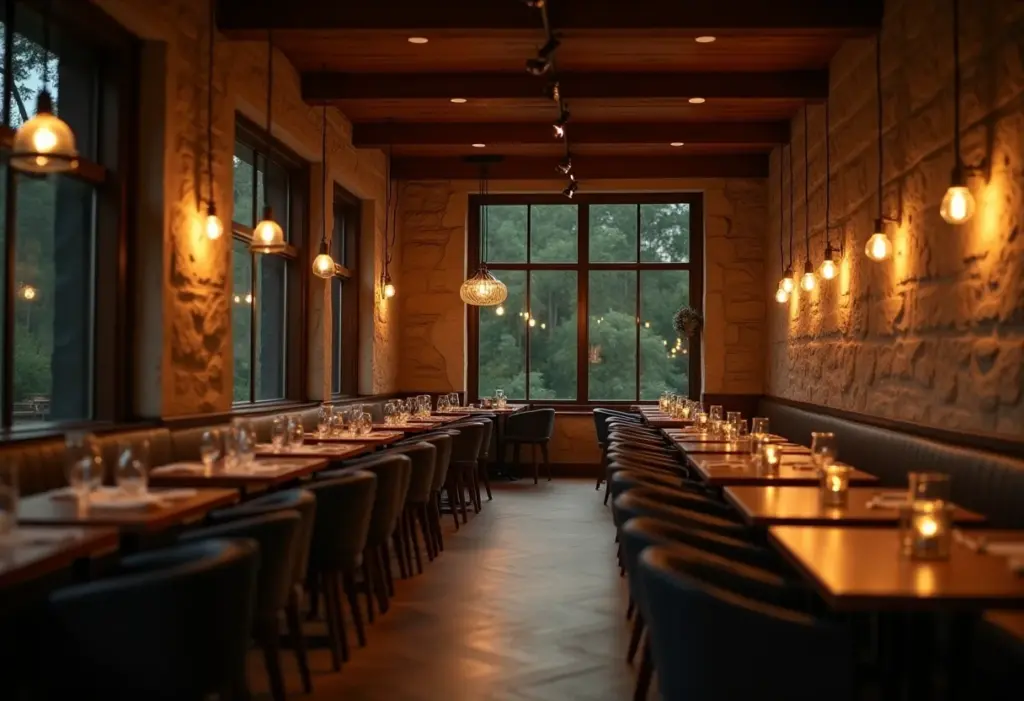 Interior de restaurante elegante com iluminação suave