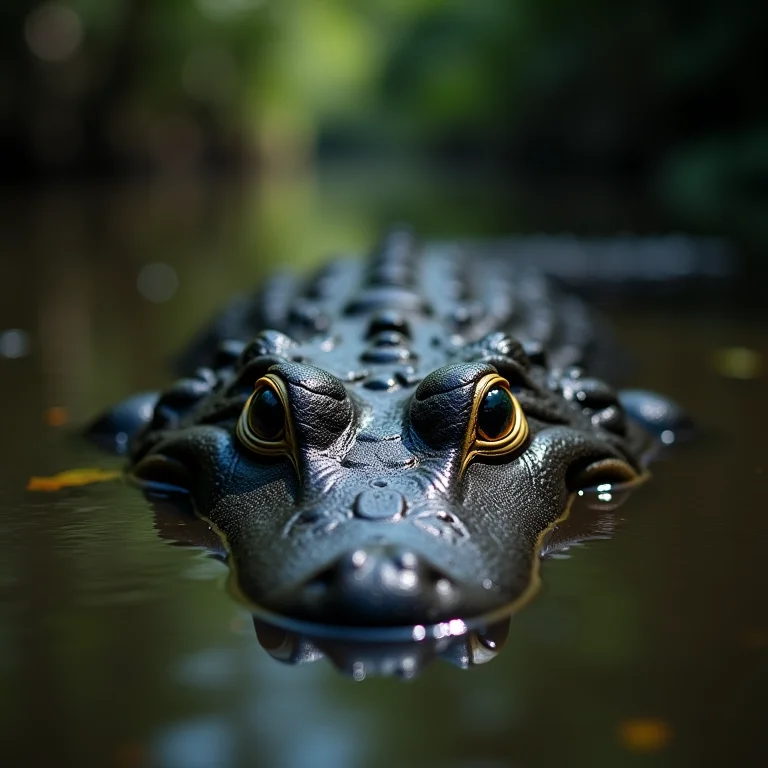 Jacaré-açu espreitando nas águas da Amazônia