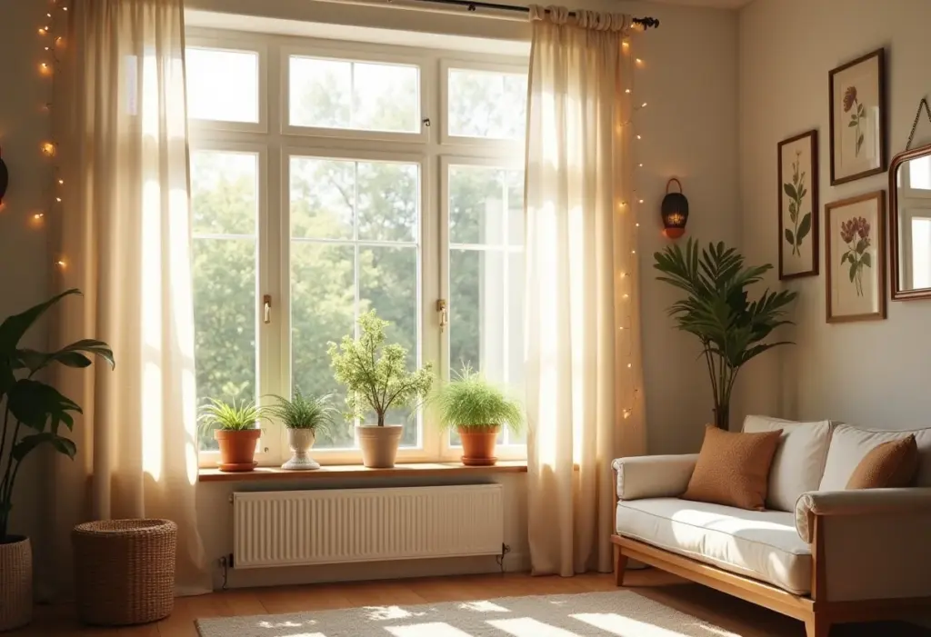 Janelas Decoradas: 5 ideias que vão transformar sua casa Janelas decoradas com cortinas, plantas e luzes suaves.