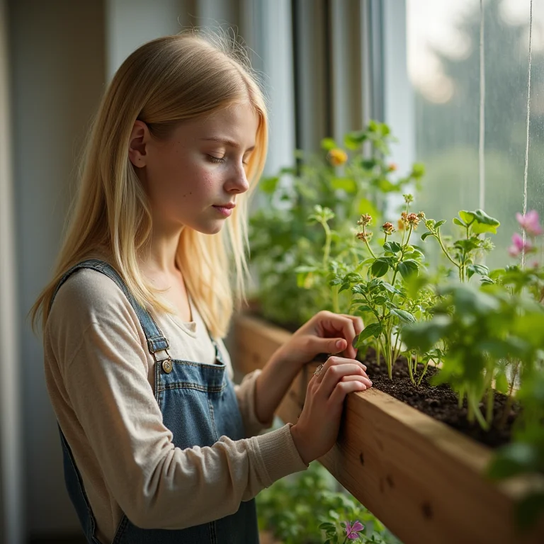 Jardim vertical feito com caixas de madeira.