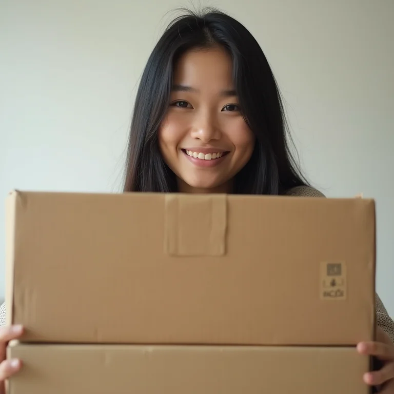 Jovem asiática-brasileira segurando caixas de papelão para reciclagem