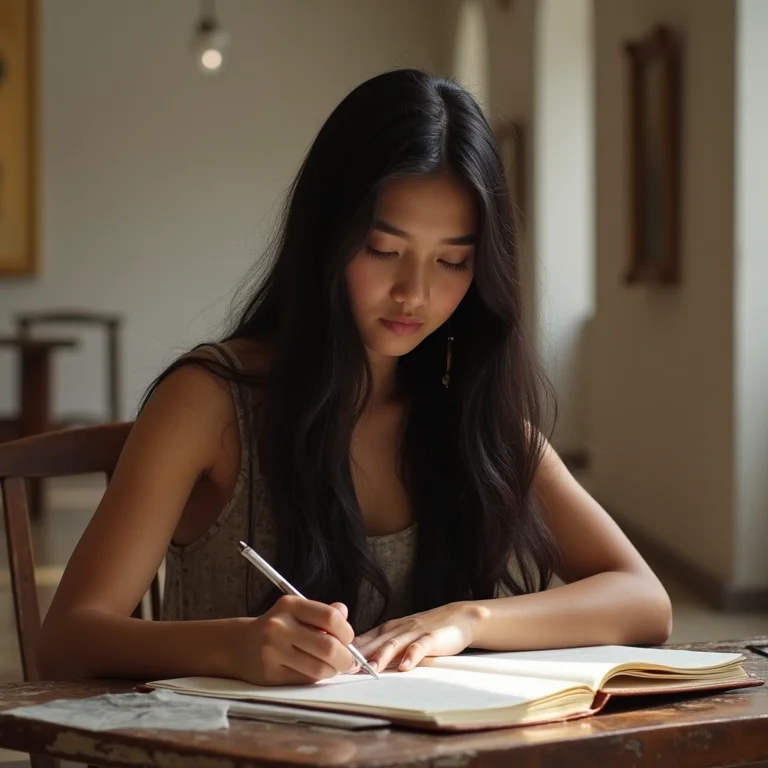 Jovem asiático-brasileira desenhando no Museu Cívico de San Gimignano