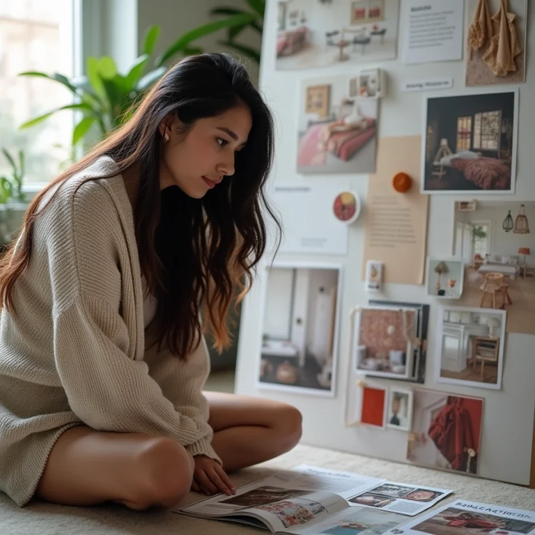 Jovem Brasileira escolhendo estilo para quarto de solteiro