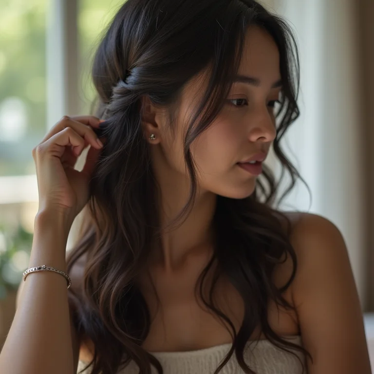 Jovem fazendo trança lateral em casa