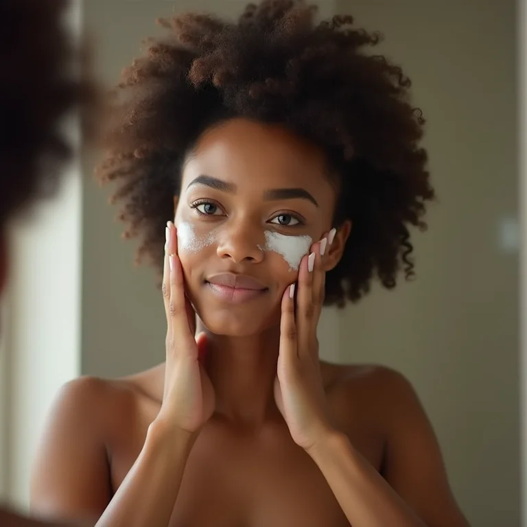 Jovem negra massageando o rosto com sabonete facial