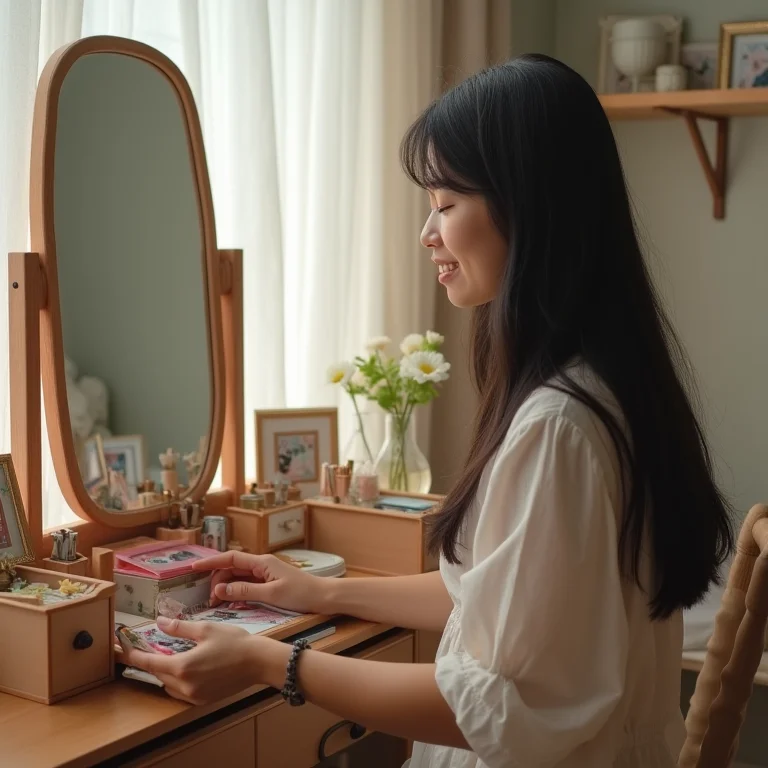 Jovem personalizando sua penteadeira DIY.