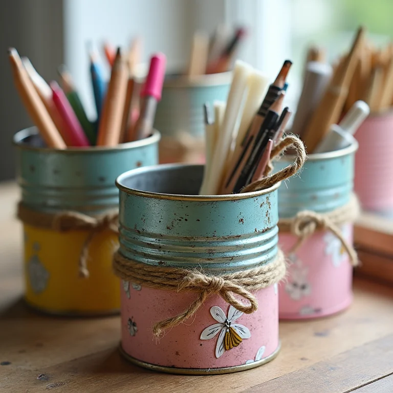 Latas decoradas como porta-trecos e organizadores
