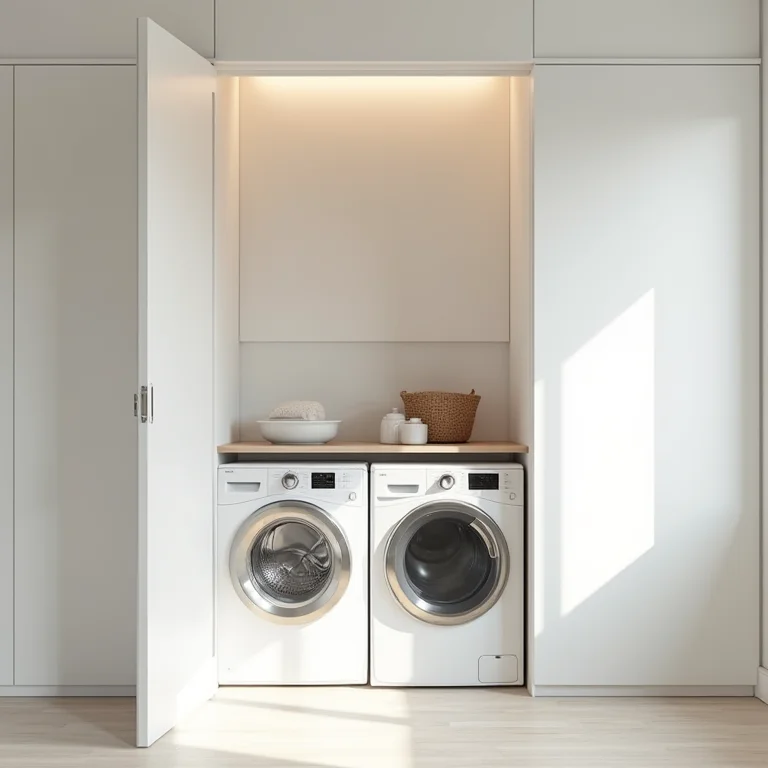 Lavanderia de luxo integrada a apartamento moderno, valorizando o imóvel.