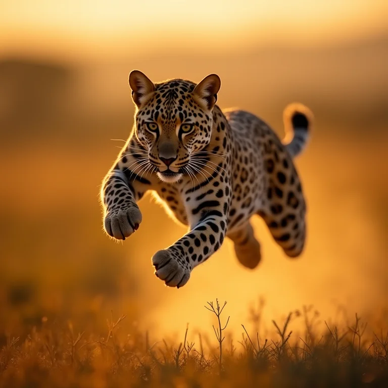 Leopardo saltando com agilidade