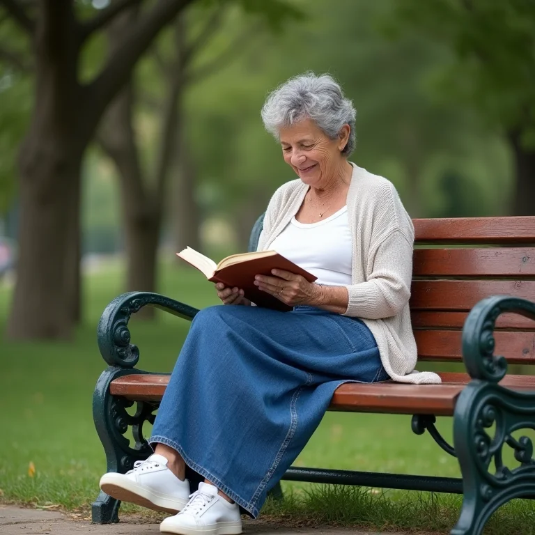 Look casual e confortável com saia longa jeans e tênis.