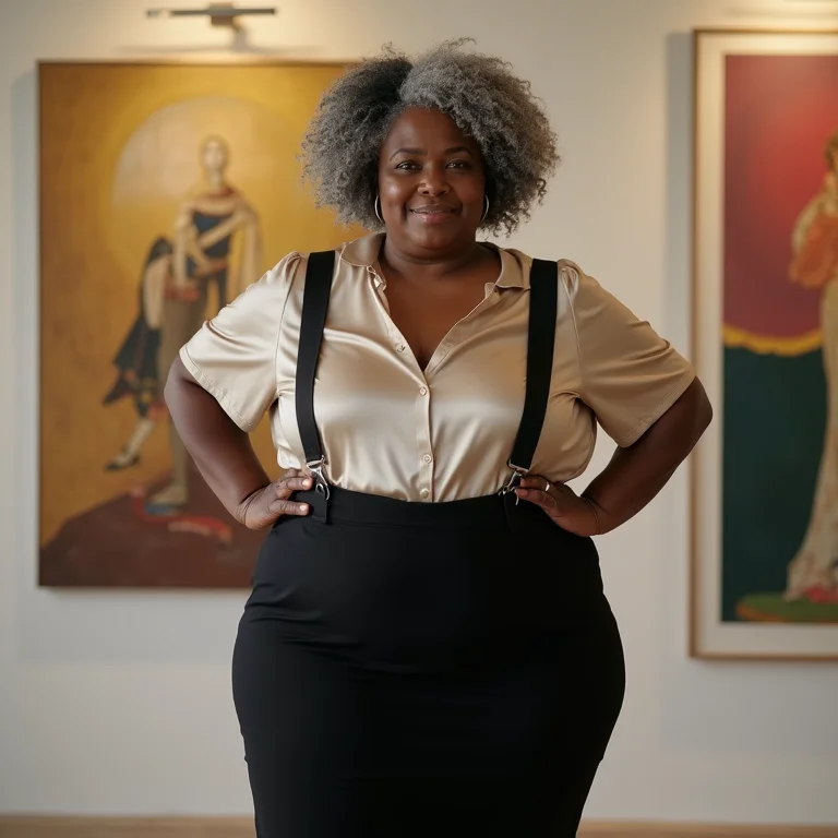 Look elegante com saia e suspensórios