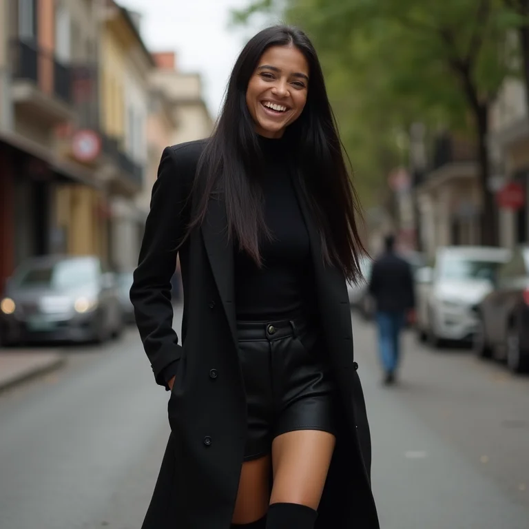 Look monocromático com bota over the knee.