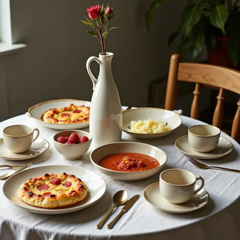 Louças e utensílios sem harmonia em mesa de brunch