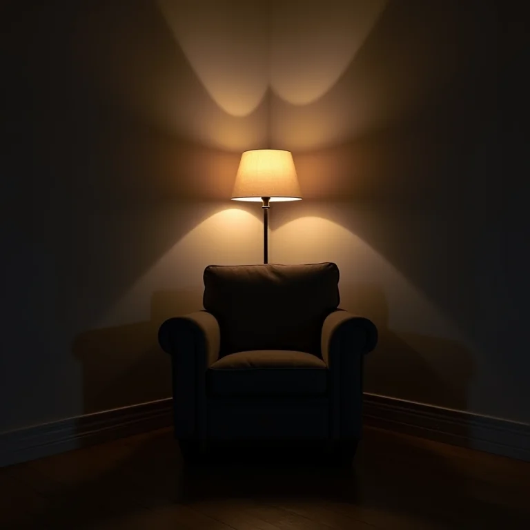 Luminária bloqueada por poltrona em canto escuro