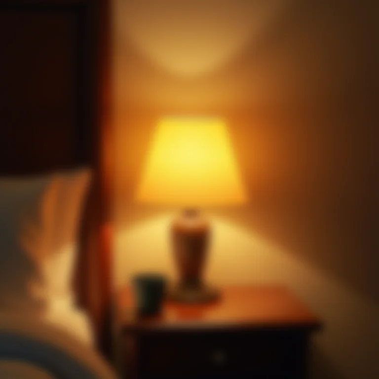 Luminária de cabeceira com luz suave em quarto de hóspedes