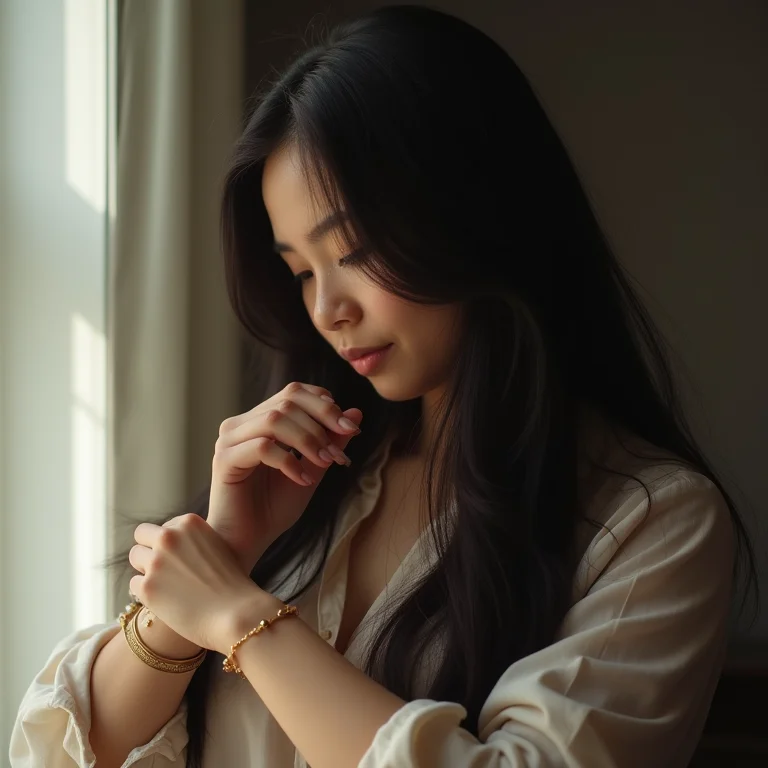 Madrinha colocando pulseira delicada