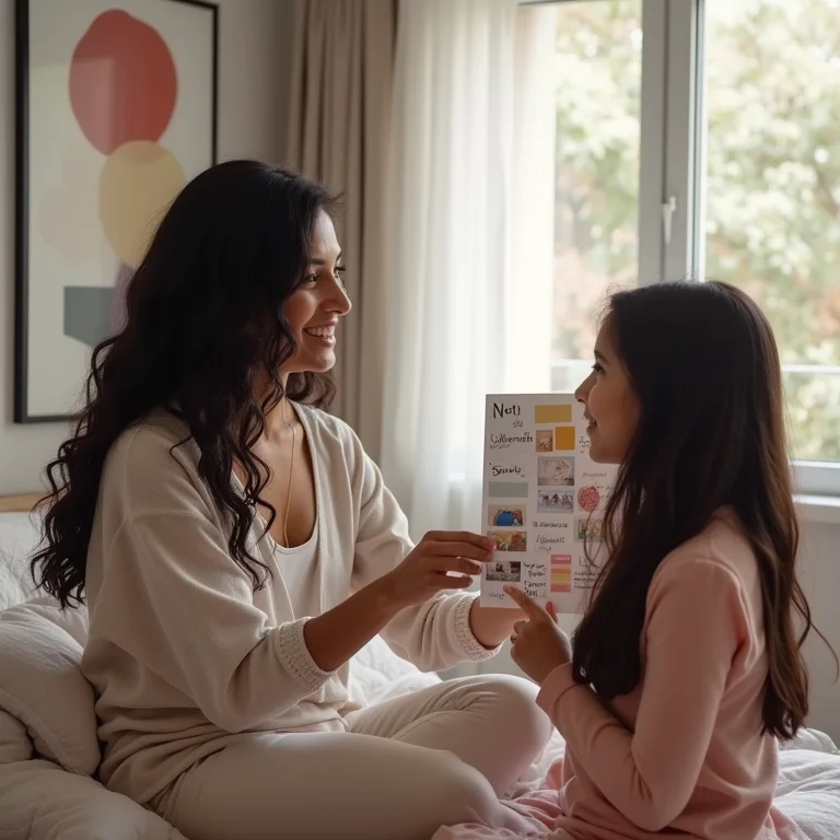 Mãe e filha criando juntas o projeto do quarto.