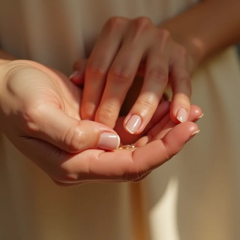 Mãos aplicando óleo hidratante nas cutículas
