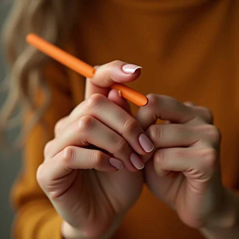 Mãos empurrando suavemente as cutículas com palito de laranjeira