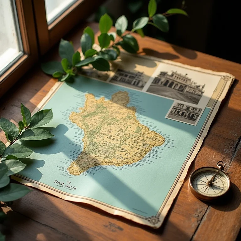 Mapa de Minas Gerais com objetos de exploração e fotos antigas.