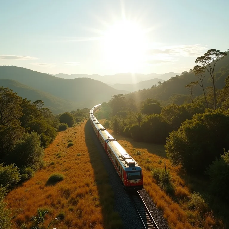 Maria Fumaça percorrendo a paisagem rural de Tiradentes
