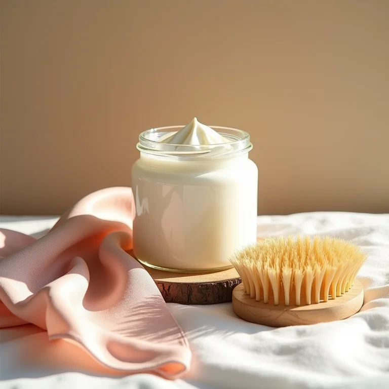 Máscara de umectação noturna, touca de seda e escova de madeira.