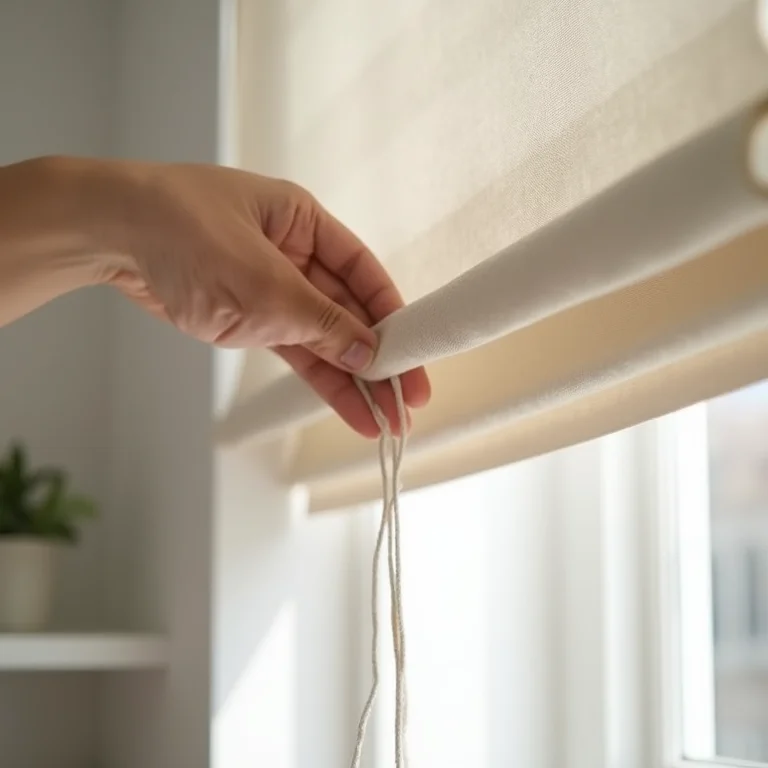 Mecanismo de cortina romana controlando a luz