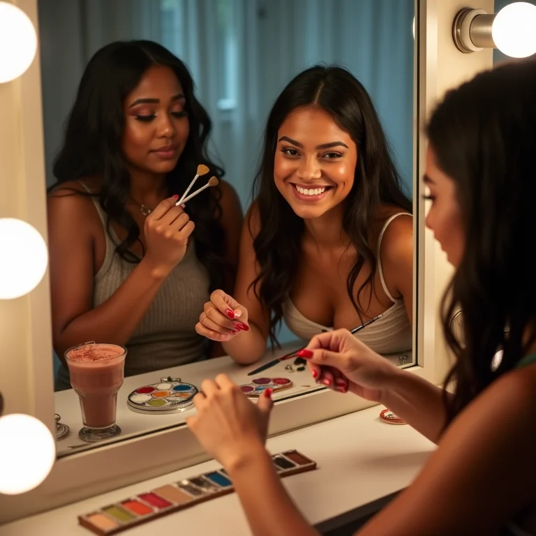 Meninas criando juntas em frente à penteadeira