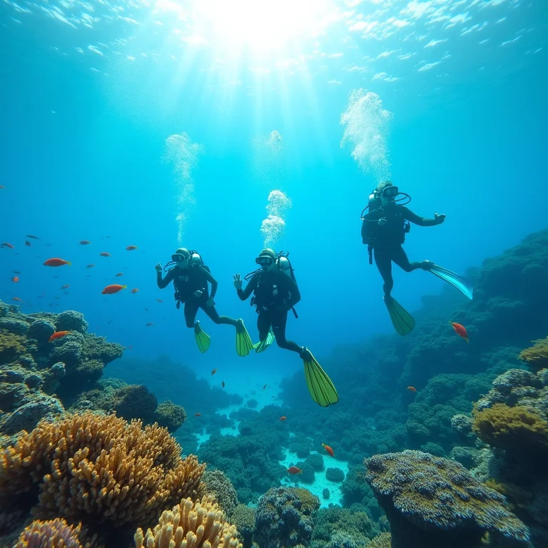 Mergulhadores explorando a vida marinha na Praia da Bacutia em Guarapari