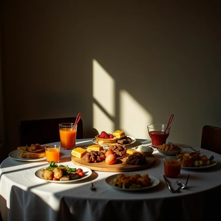 Mesa de brunch com iluminação inadequada.