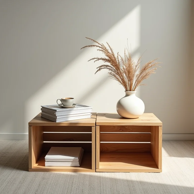 Mesa de centro com toque industrial feita de caixotes de feira