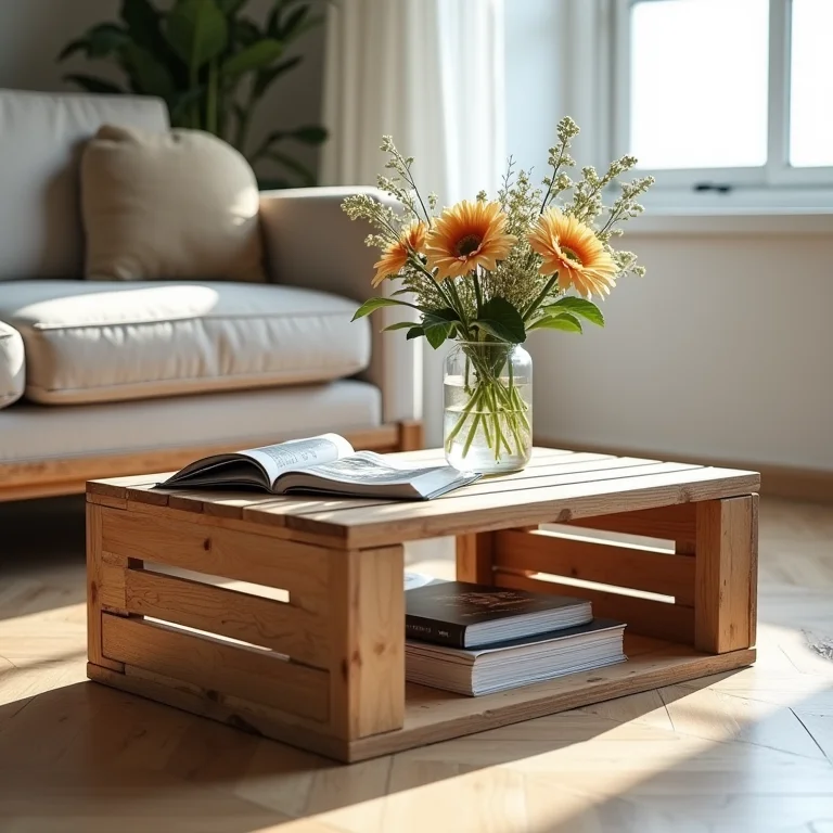 Mesa de centro original feita com caixote de feira