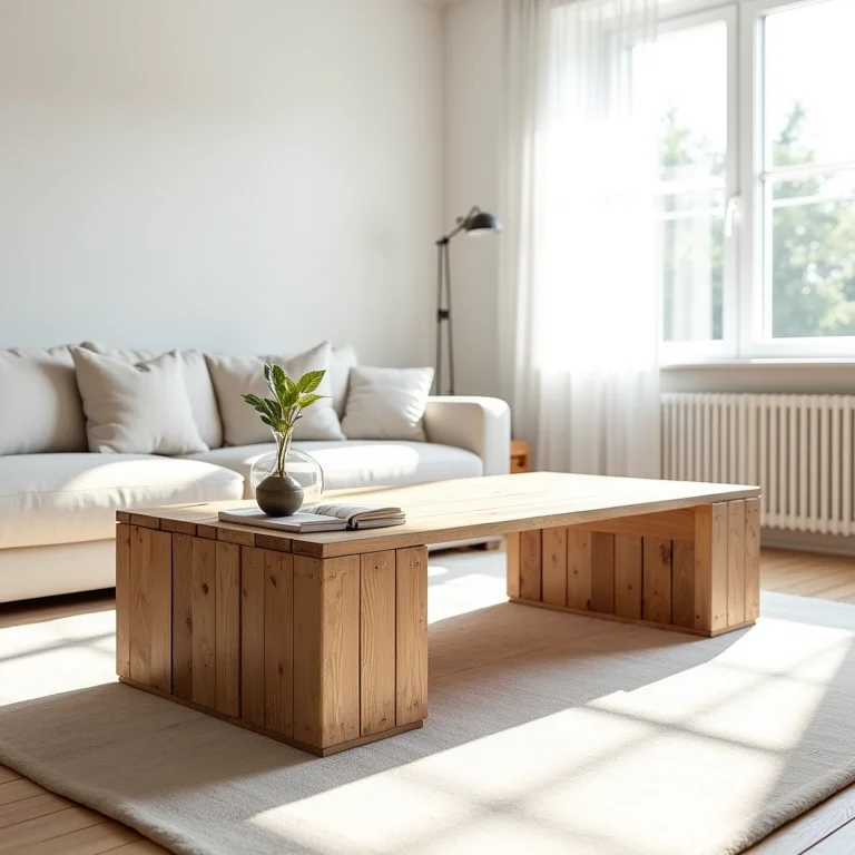 Mesa de centro rústica e moderna feita de caixotes de feira.