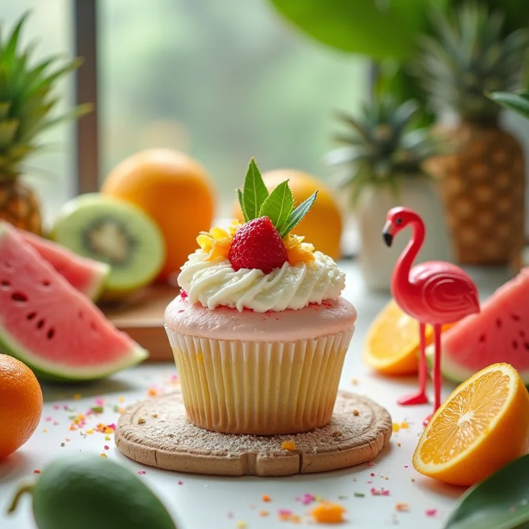 Mesa de doces temática 'Paraíso Tropical' com cores vibrantes