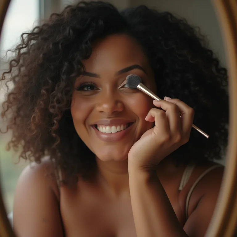 Modelo plus size esfumando sombra com pincel