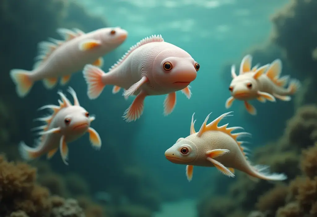 Prepare-se: As fotos de animais estranhos que você nunca viu! Montagem de animais exóticos nadando em um oceano onírico.