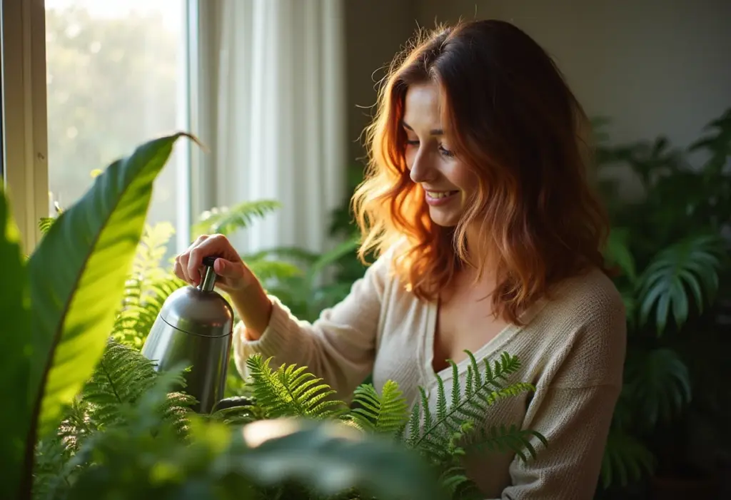 Decoração com samambaias: 5 erros que você precisa evitar Mulher admirando samambaias exuberantes em casa