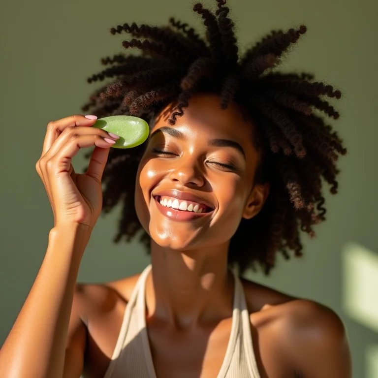 Mulher aplicando babosa no cabelo crespo