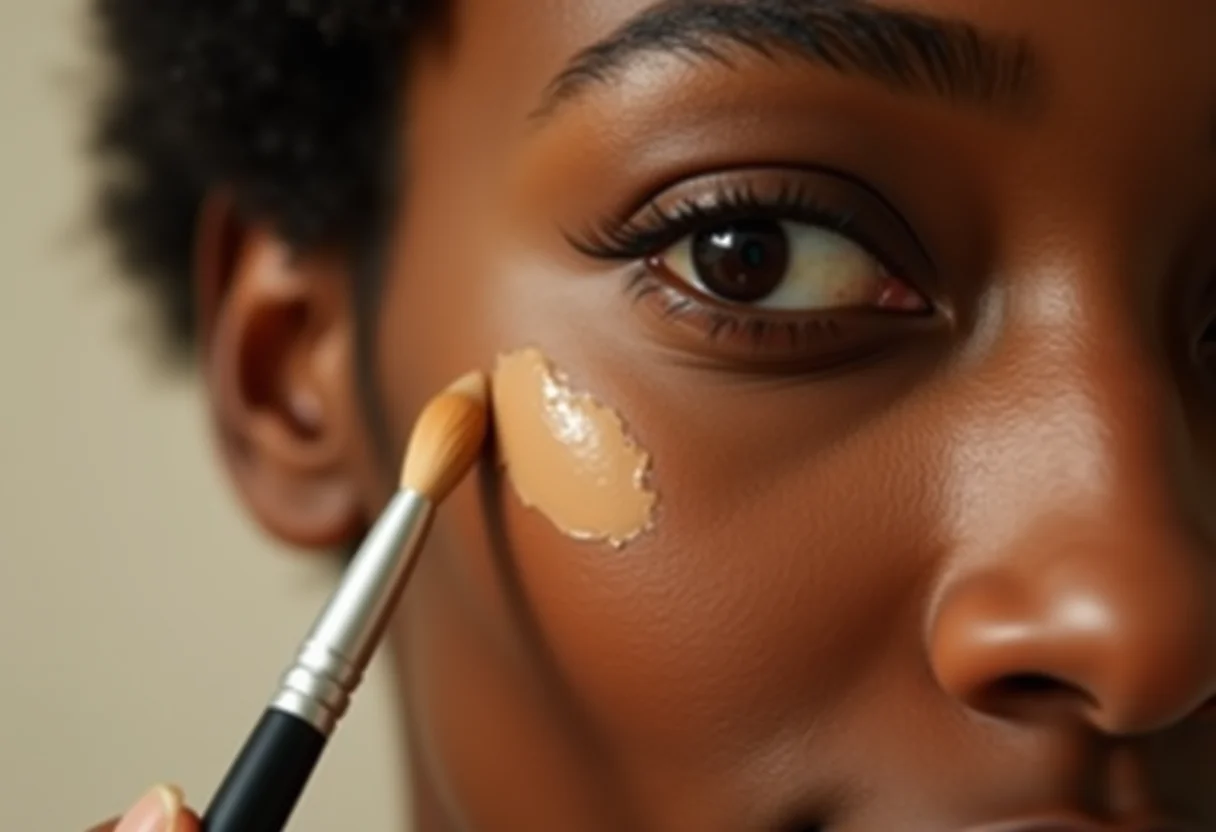 Mulher aplicando corretivo no rosto