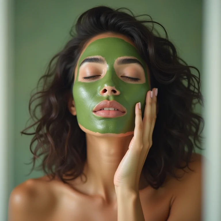 Mulher aplicando máscara facial de chá verde da Innisfree