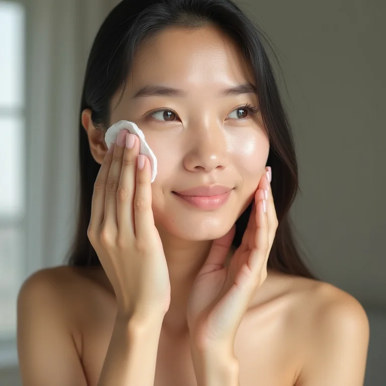 Mulher aplicando tônico facial