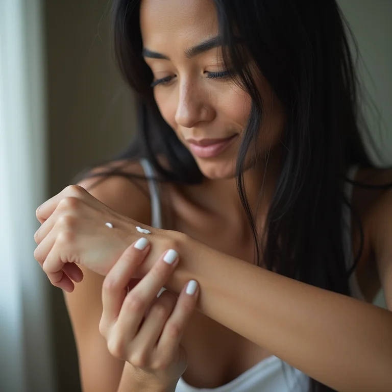 Mulher asiática-brasileira testando produto para banho de lua.