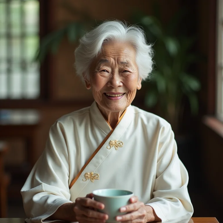 Mulher asiático-brasileira degustando chá no Vietnã